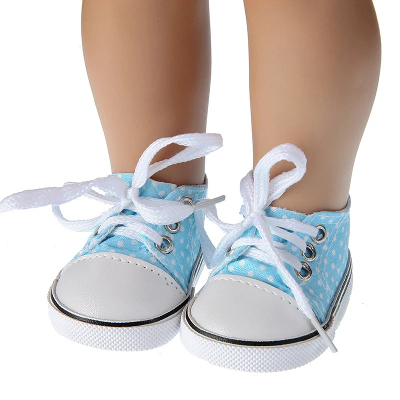 7 cm Canvas Denim Sneakers New Born  Baby Shoes Handmade Lace-up Sneakers Shoes For 18 Inches American 43 cm Baby Dolls GIfts