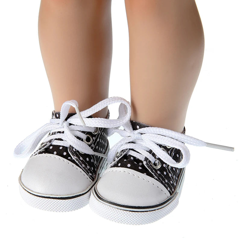 7 cm Canvas Denim Sneakers New Born  Baby Shoes Handmade Lace-up Sneakers Shoes For 18 Inches American 43 cm Baby Dolls GIfts