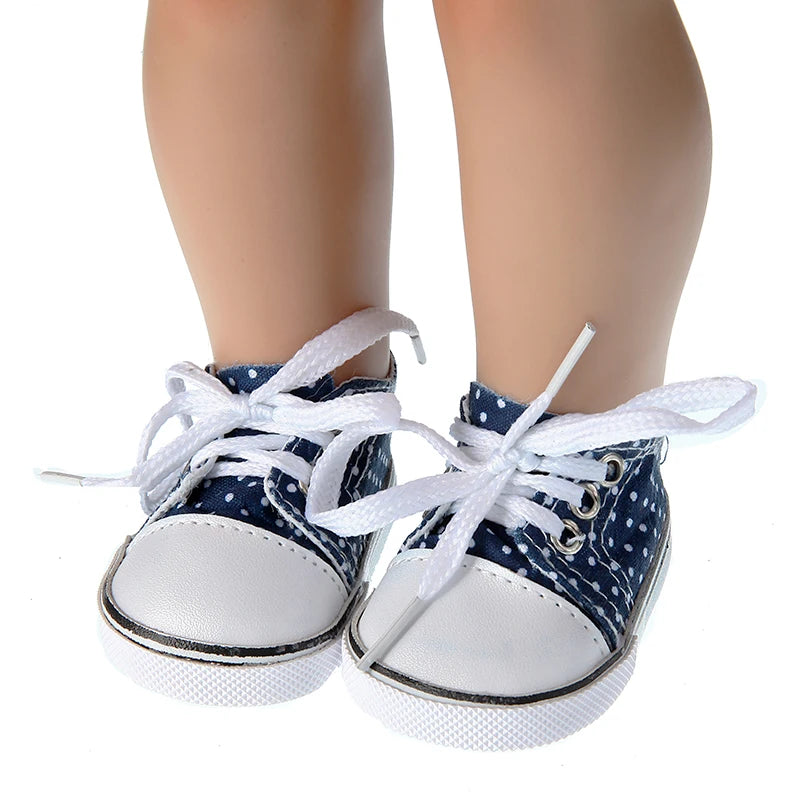 7 cm Canvas Denim Sneakers New Born  Baby Shoes Handmade Lace-up Sneakers Shoes For 18 Inches American 43 cm Baby Dolls GIfts