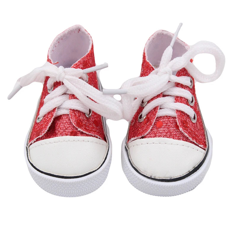 7 cm Canvas Denim Sneakers New Born  Baby Shoes Handmade Lace-up Sneakers Shoes For 18 Inches American 43 cm Baby Dolls GIfts