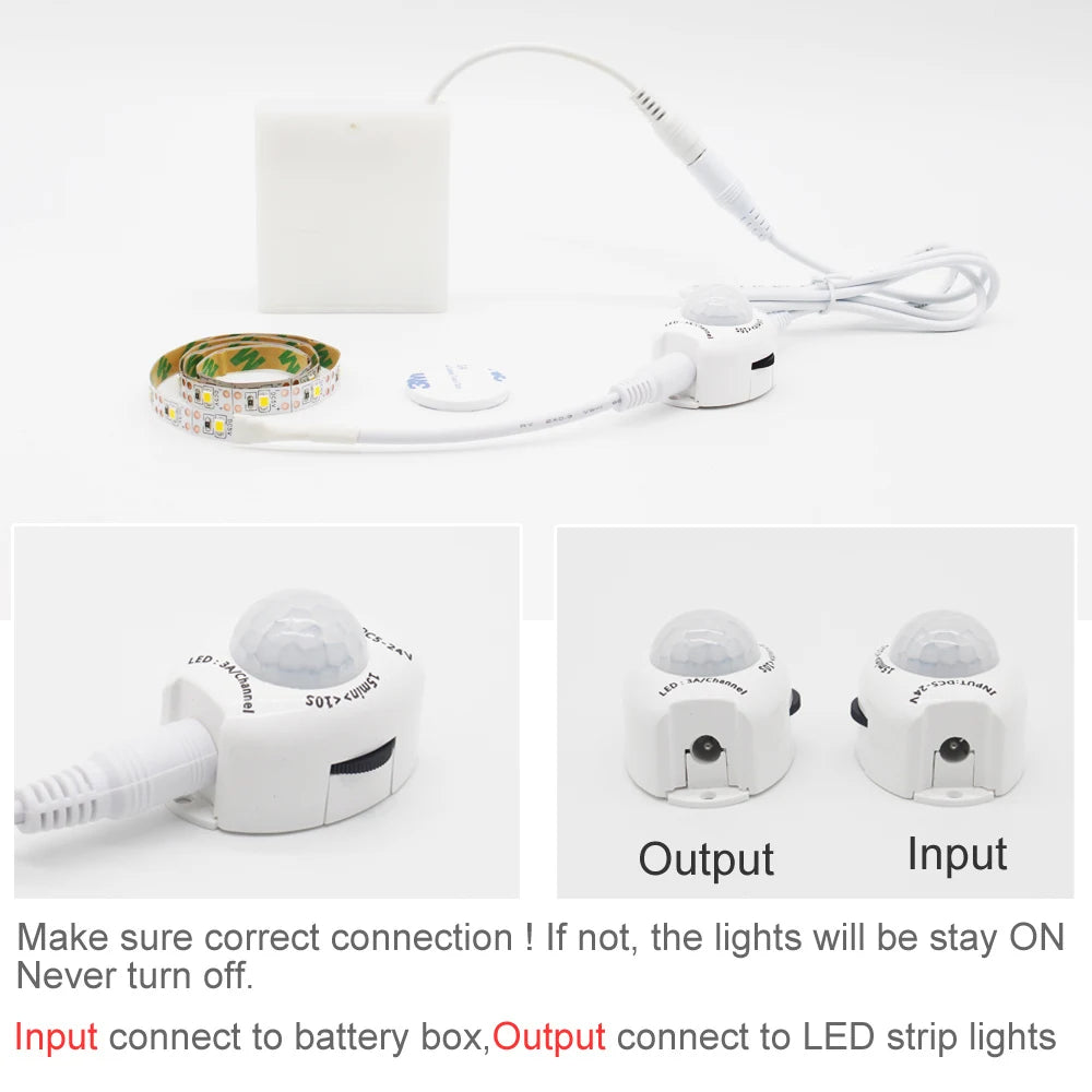 Motion Sensor LED Strip Light Battery Operated 50CM 1M 2M 3M 4M 5M LED Tape PIR Sensor for Bedroom Closet Stairs Warm Cool White