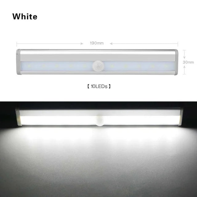 10 LEDs PIR Motion Sensor Closet Light Battery Operated Under Cabinet Lights Cupboard Wardrobe Stairs Wall Lamp For Kitchen Room