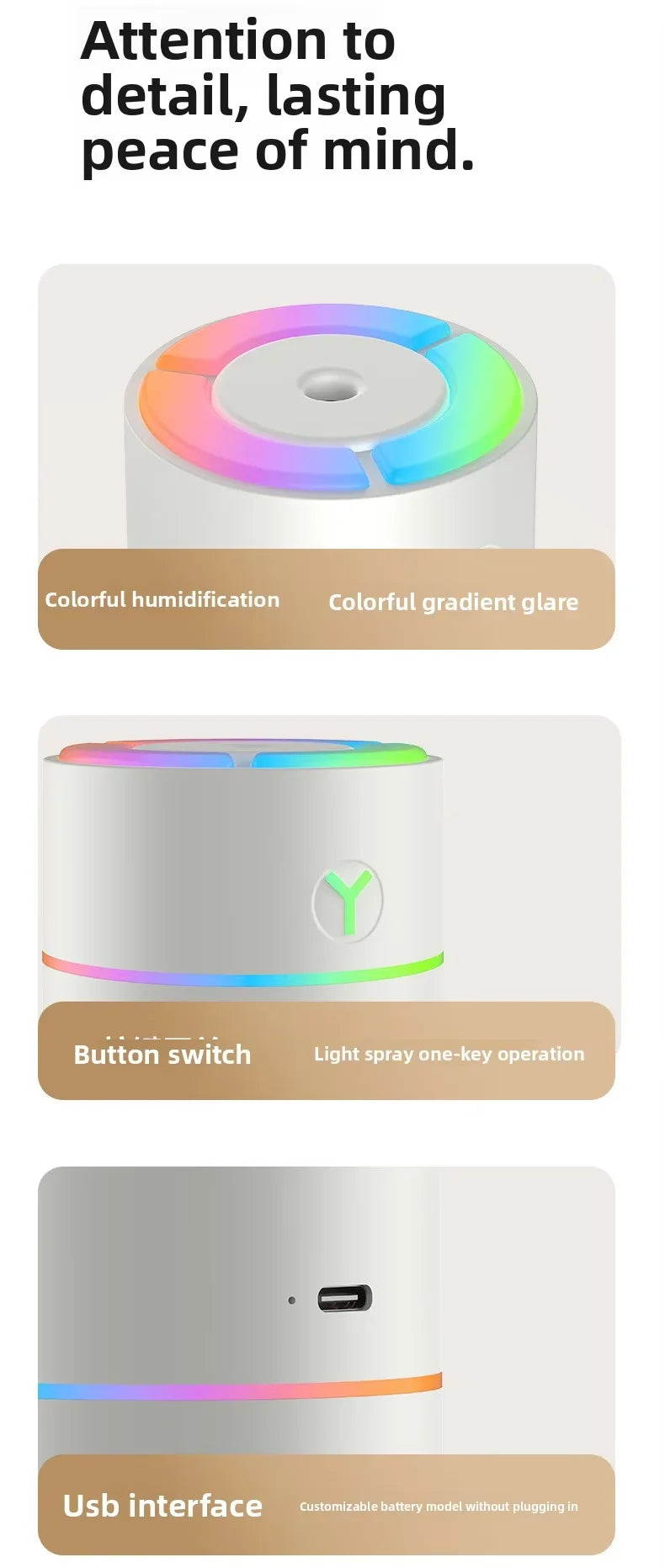 USB Powered Household Humidifier Ultrasonic air Diffuser with 7 Color Night Light Low Noise for Home Living Room and Bedroom Use
