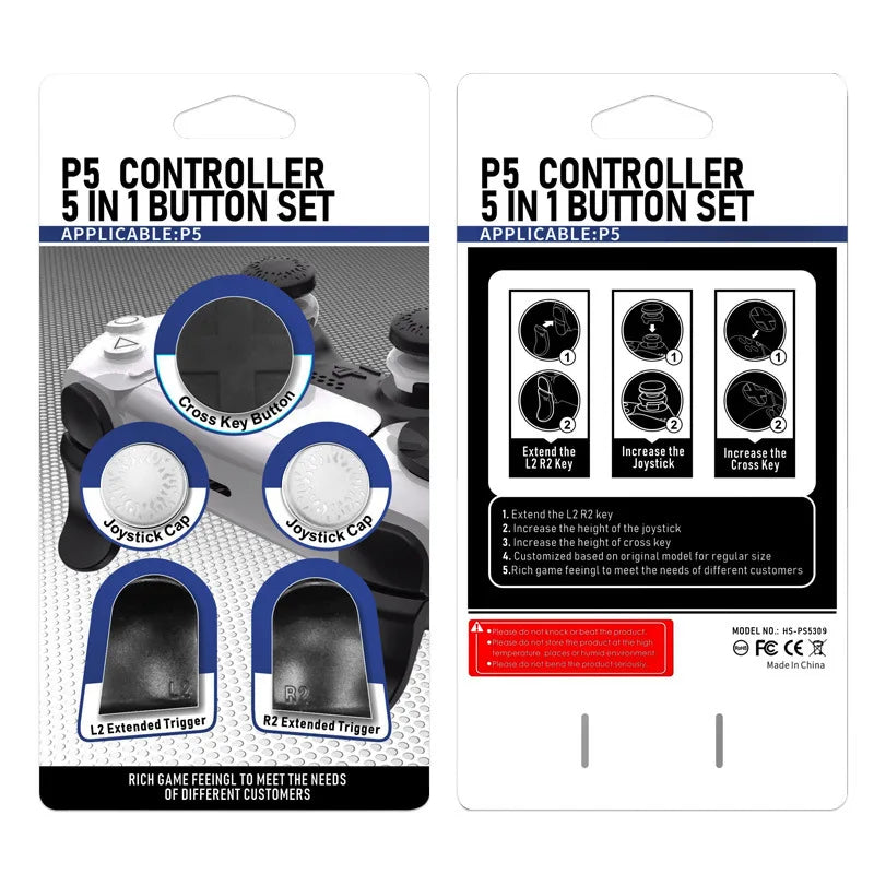 PS5 Accessory Kit Set, Compatible with DualSense Controller, Thumb Grip Joystick + L2 R2 Trigger Extender + D-Pad Button, Suitab