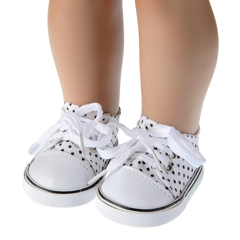 7 cm Canvas Denim Sneakers New Born  Baby Shoes Handmade Lace-up Sneakers Shoes For 18 Inches American 43 cm Baby Dolls GIfts