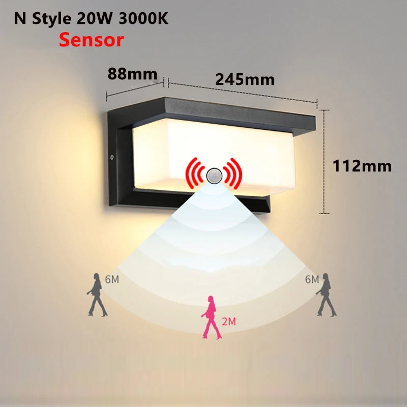 LED Outdoor Lights Waterproof IP65 Motion Sensor Light Wall Light AC85-265V Porch Lights Balcony Garden Lights Outdoor Wall Lamp