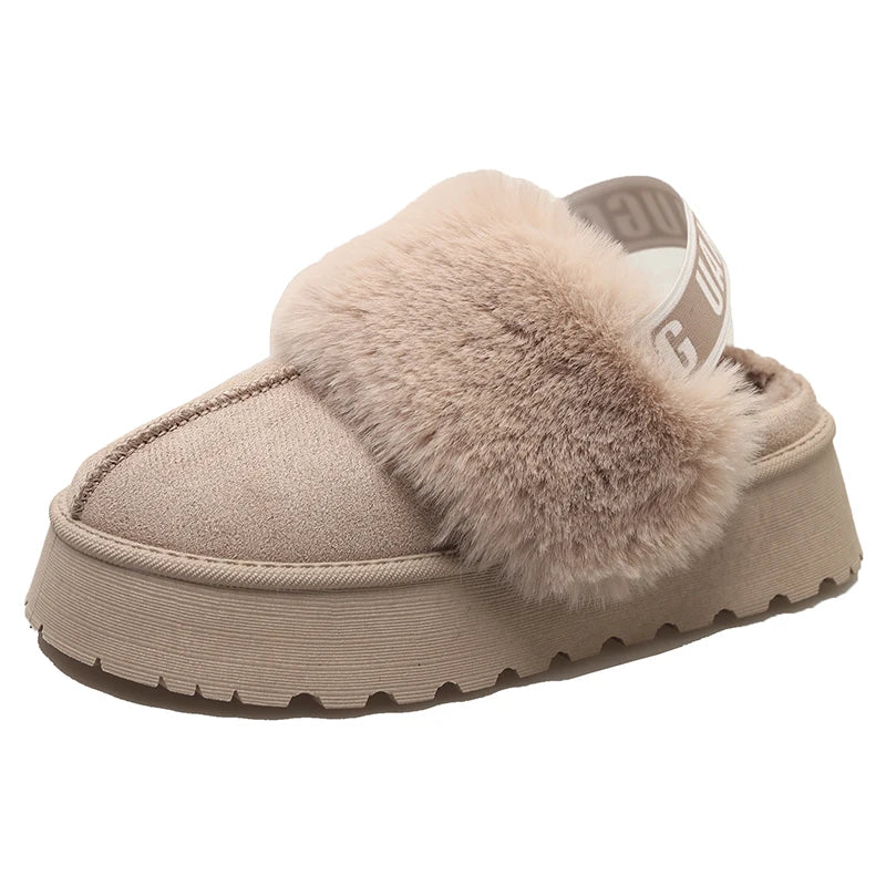 Womens Winter New Fashion Round Toe Designer Thick Bottom Non-slip Slippers Female Outdoor Plush Warm Versatile Cotton Shoes 41