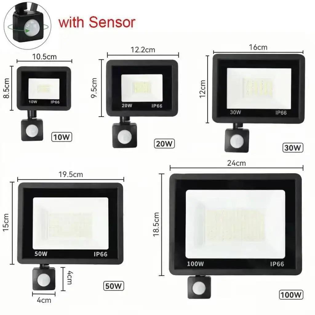LED Floodlight PIR Motion Sensor Outdoor Light 20W 30W 50W 100W 200W AC220V Waterproof Outdoor Projector Spotlight For Garden