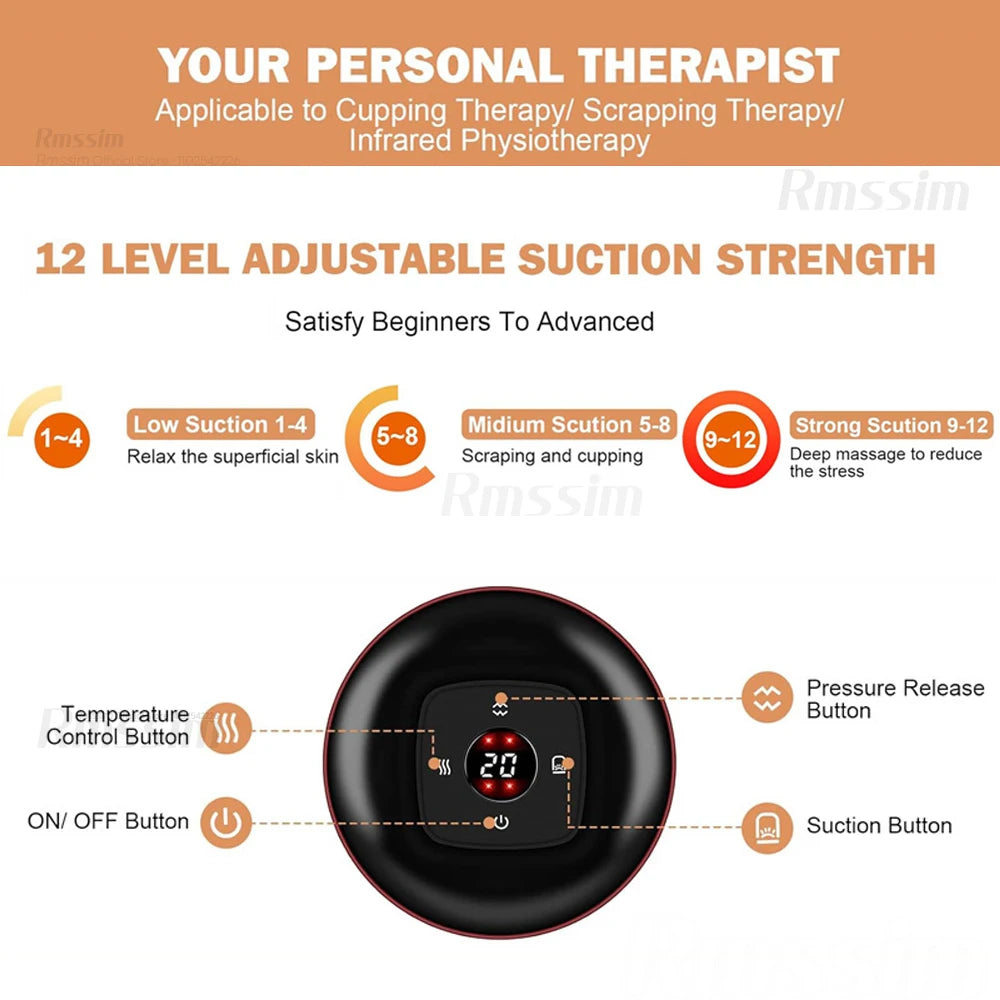 Smart Vacuum Cupper Body Cupping Scraping Massager Electric Heated Suction Cup Device Back Neck Arm Massager Relieve Fatigue