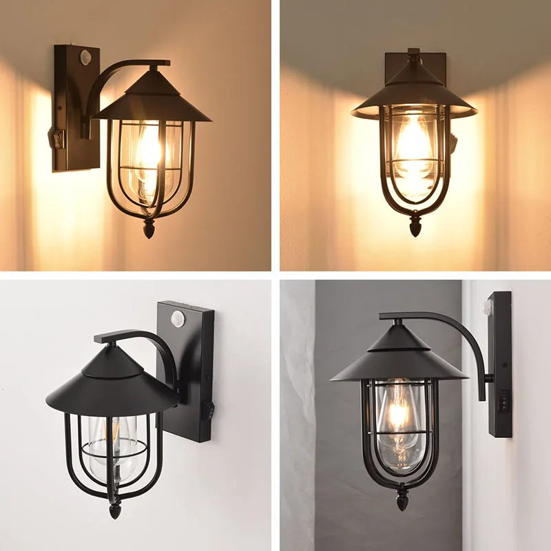 Motion Sensor Outdoor Wall Lamp LED Waterproof with Toggle Button Wall Light Vintage Porch Villa Courtyard Garden Decoration