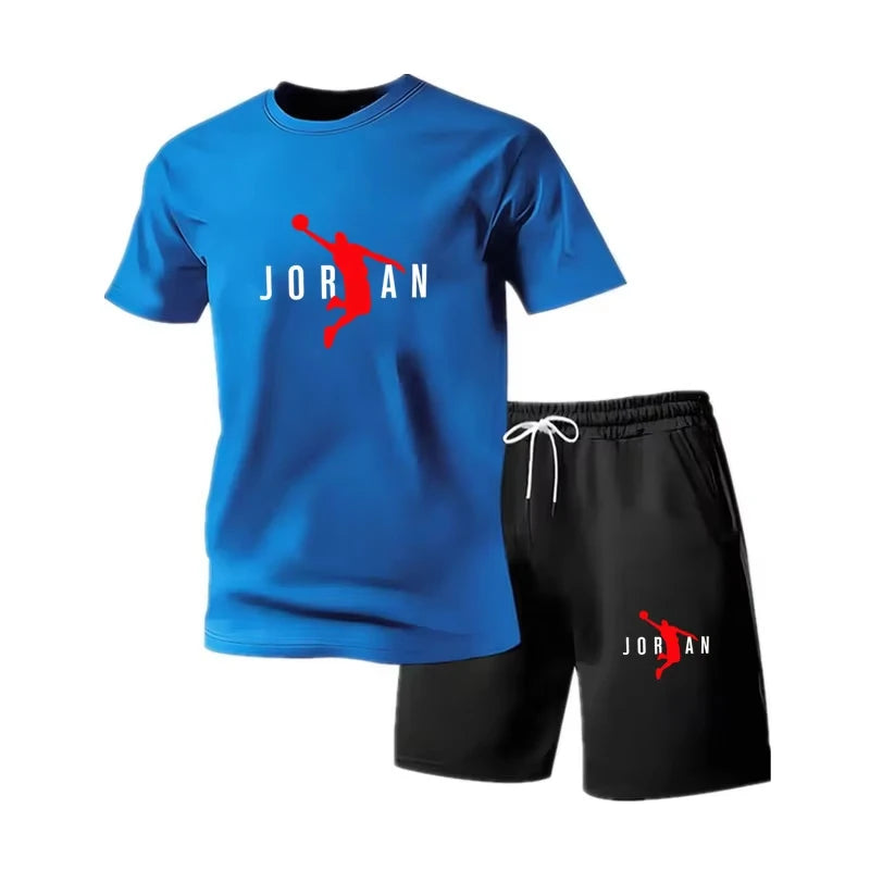 Trendy Youth Mens 2Pcs Casual Tracksuit Short Sleeve Graphic Tee + Sports Shorts Daily Outdoor Workout Clothing