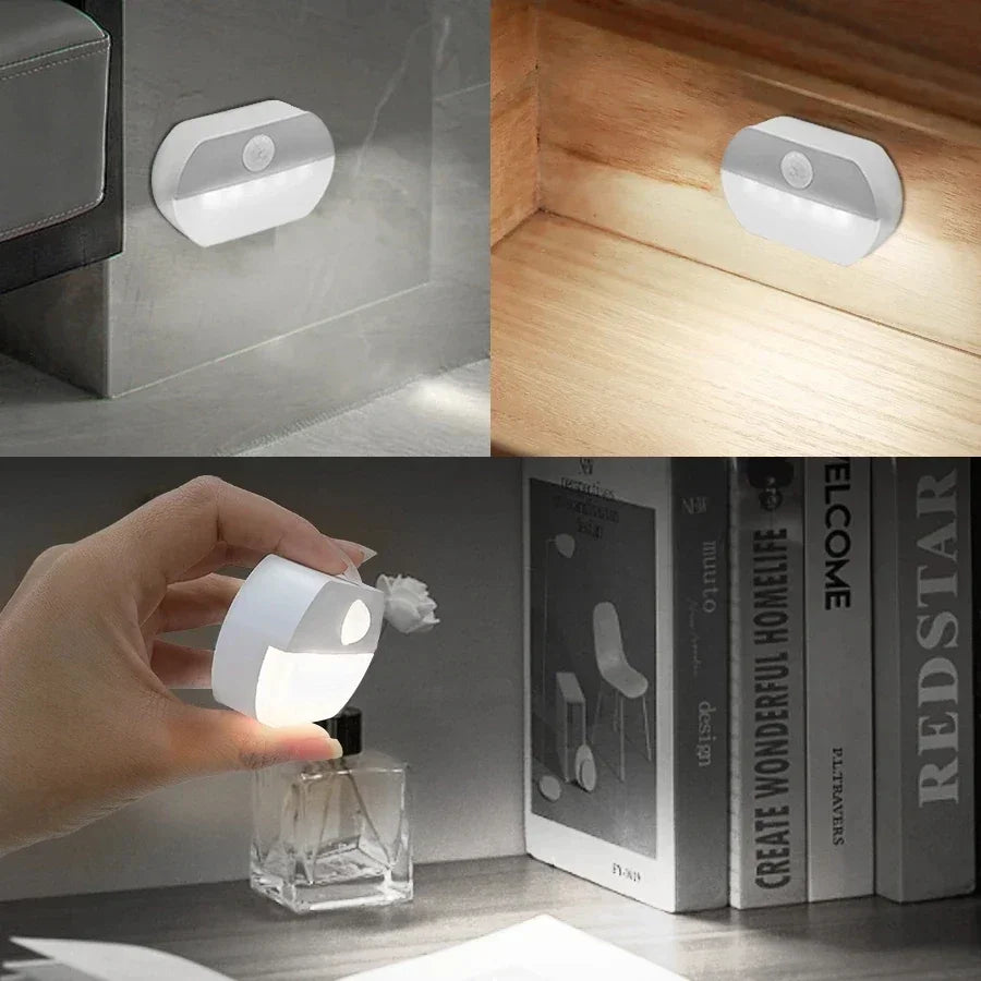 Indoor LED Night Light Motion Sensor Lamp Stick on Nightlight Battery Operated Lights for Hallway Stair Bathroom Closet Bedroom