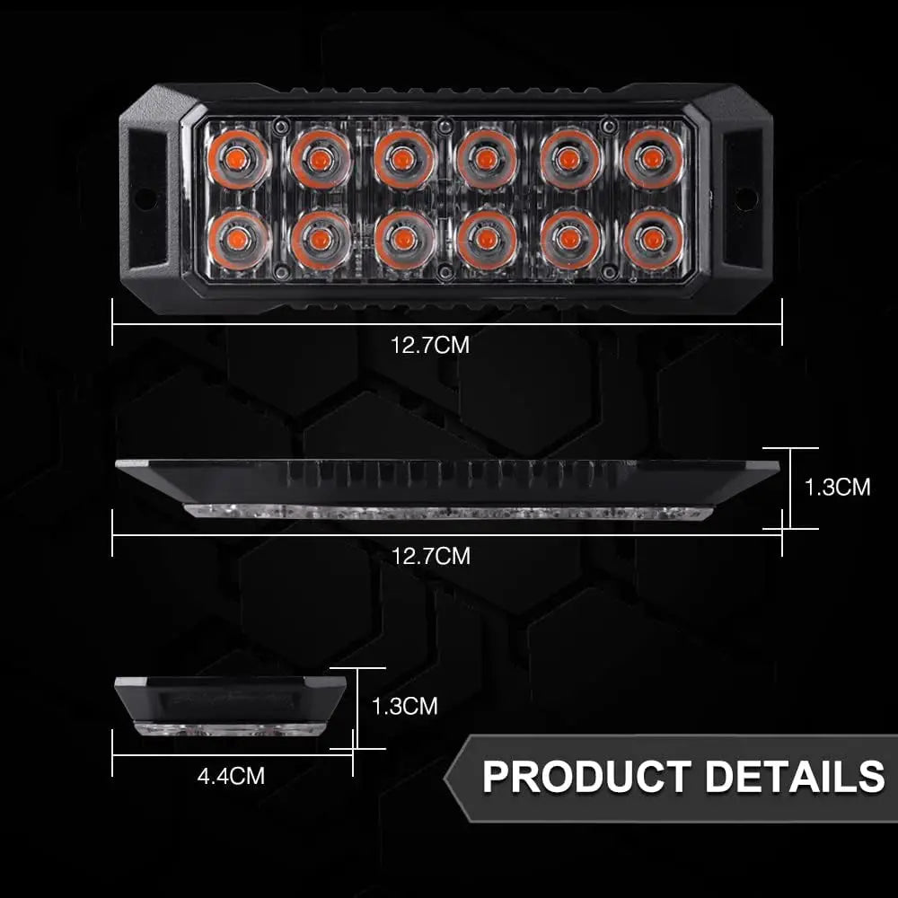 LED Flashing Strobe Lights for 12-24V Trucks 12LEDS Car Vehicle Mini Grille  Head Emergency Beacon Hazard Warning Lights