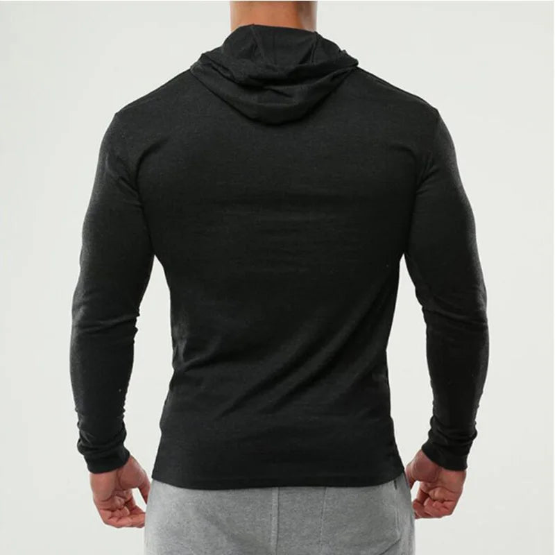 Men's biack Hooded Spring and Autumn Fitness Long Sleeve Hoodies Cotton Gym Clothing Sports Muscle Leisure pure cotton hoodie
