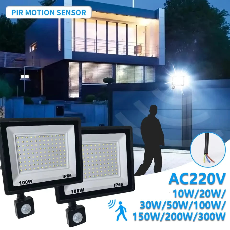 LED PIR Motion Sensor/ NO Sensor Floodlight Wall Light Outdoor 3 Color AC220V IP66 Waterproof LED Spotlight Reflector For Garden