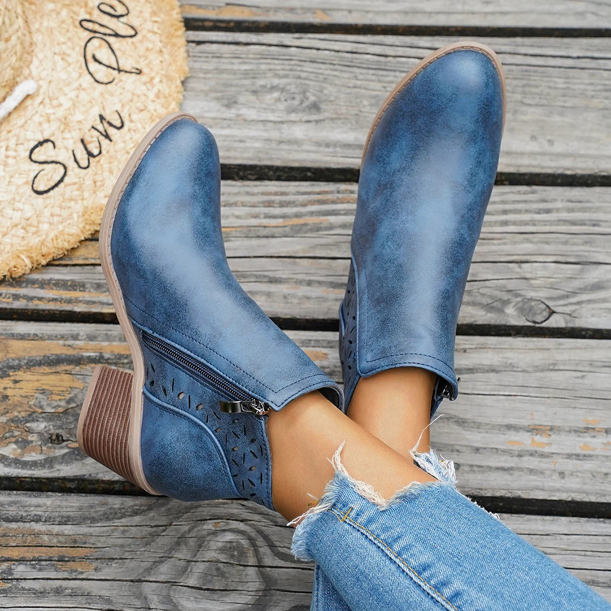 New Women Shoes Retro High Heel Boots Female Slip on Mid Heels Casual Comfortable Western Boots for Women Plus Size