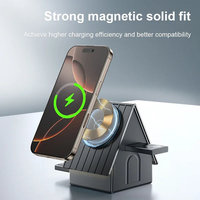 Multifunctional Wireless Charger Stand with 3-in-1electric Retractable,fast15W,type-c Wireless Charging,Warm White Ambient Light