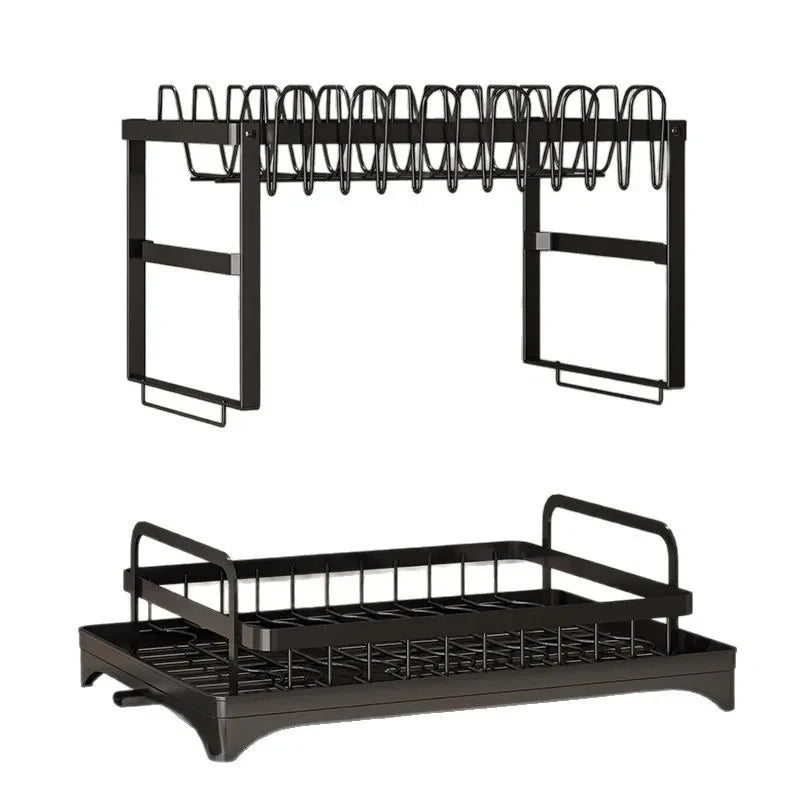 Kitchen Dish Drying Drain Rack Countertop Storage Rack with Cup Dish Knife Chopsticks Holder Home Kitchen Organizer