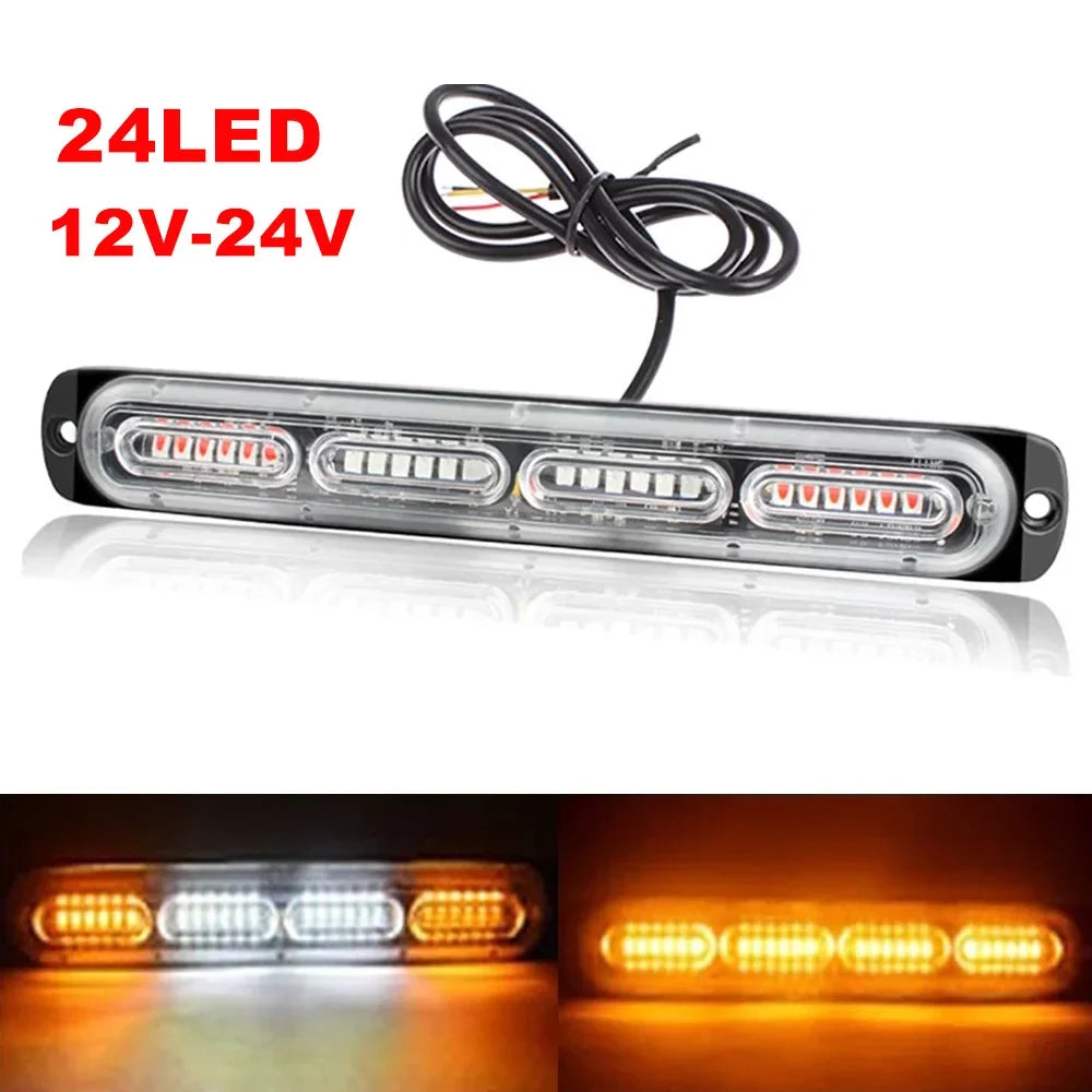 1pc Car Emergency Warning Light 12V 24V Trailer Truck Strobos Auto Diode Yellow White Flashing Lamp 24smd LED Strobe Light