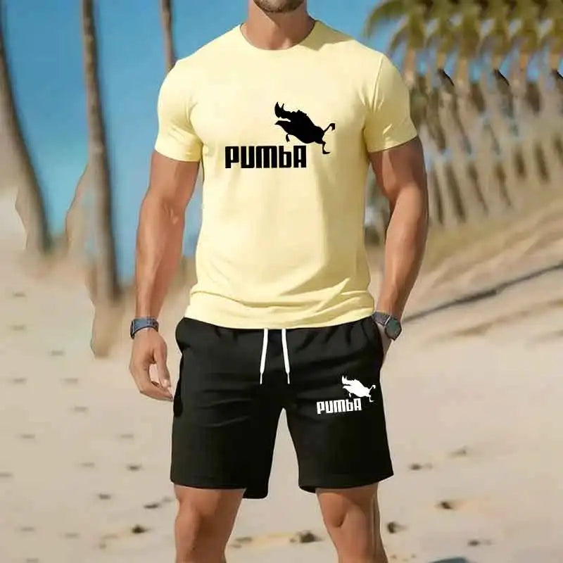 European size Men's Tracksuit 2 Piece O-neck Short Sleeve Shirt Shorts Set Men's Run Tee Suit Man Clothing Summer T-shirt