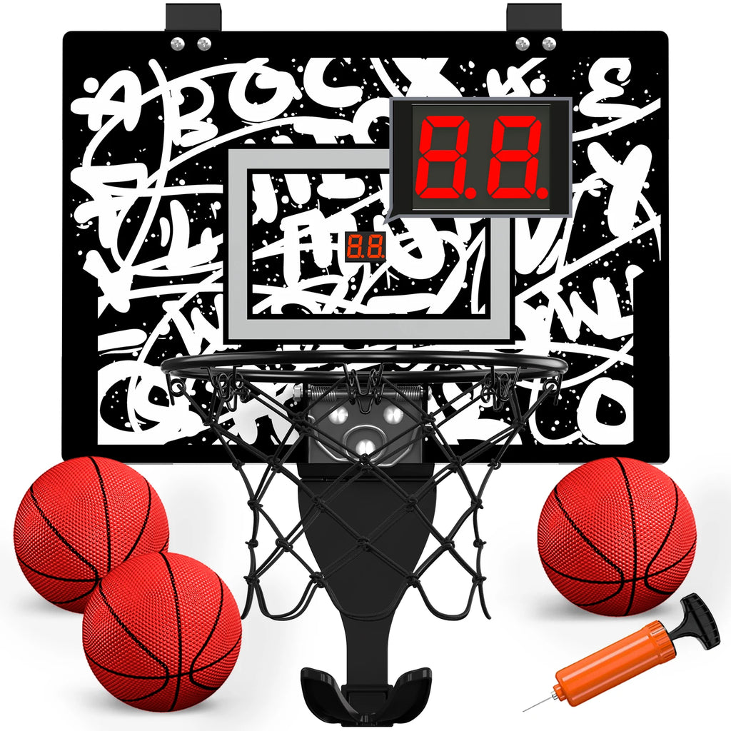 Indoor Outdoor Basketball Hoop for Kids, Mini Hoop with Scoreboard & 3 Balls, Basketball Toys Gifts for 3+ Year Old Boys Girls