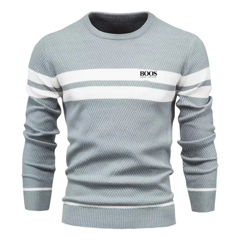 Men's Patchwork Knit O-Neck Pullover Sweater
