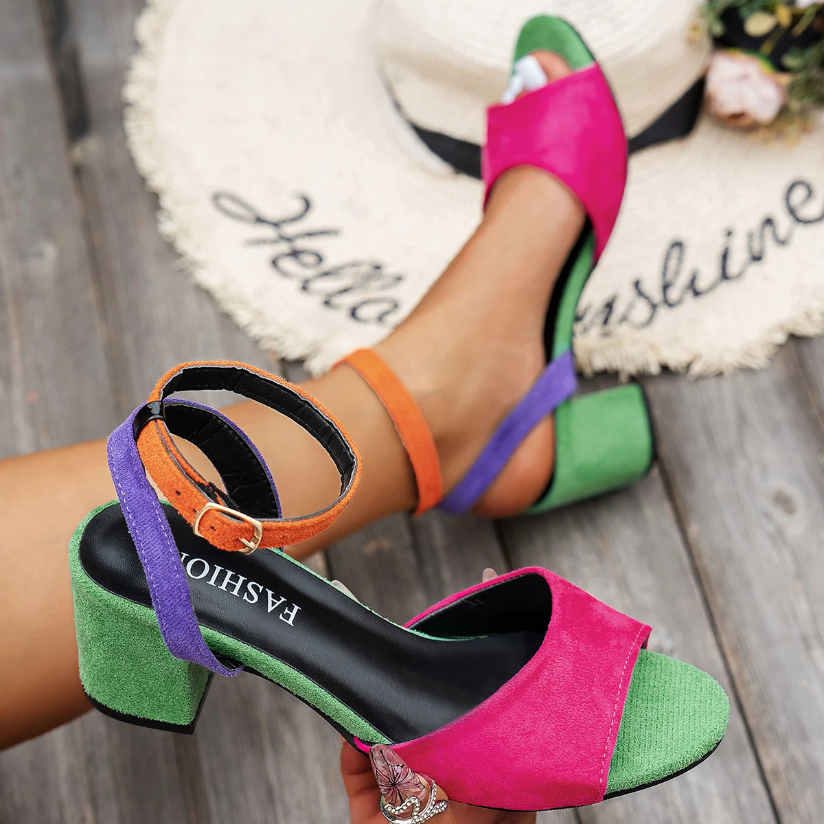Women Sandals European American Colored Plus Size High-heeled Shoes for Women 2025 New Round Toe Fashionable Thick Heel Sandals