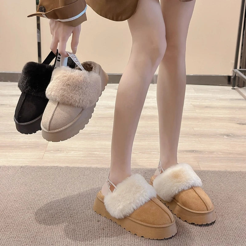 Womens Winter New Fashion Round Toe Designer Thick Bottom Non-slip Slippers Female Outdoor Plush Warm Versatile Cotton Shoes 41