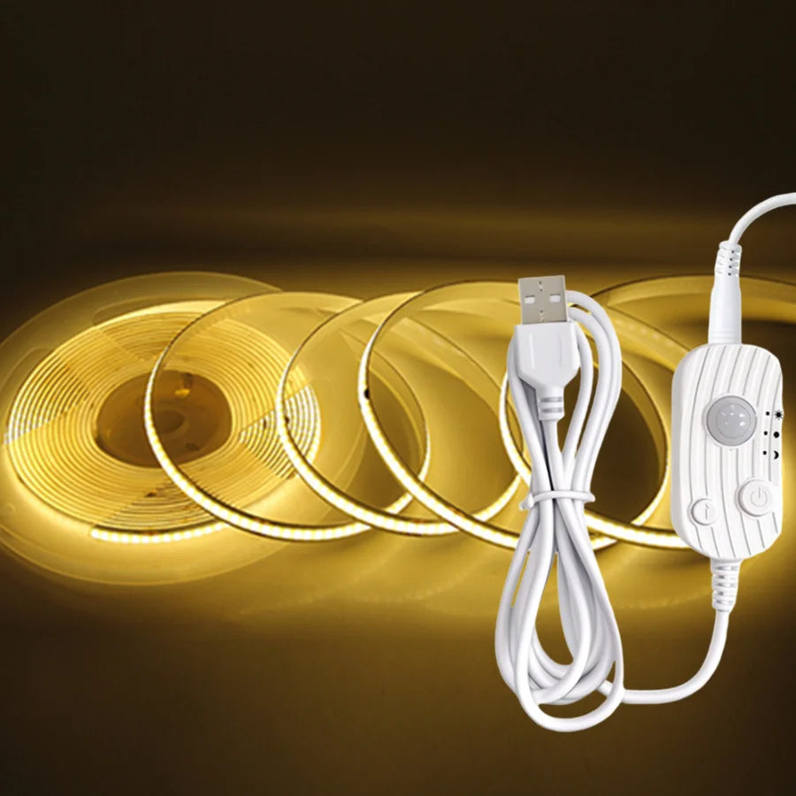 Motion Sensor Led COB Light Strip DC 5V Usb Powered Auto ON/OFF Liner Lighting Diode for Cabinet Wardrobe Kitchen Staircase