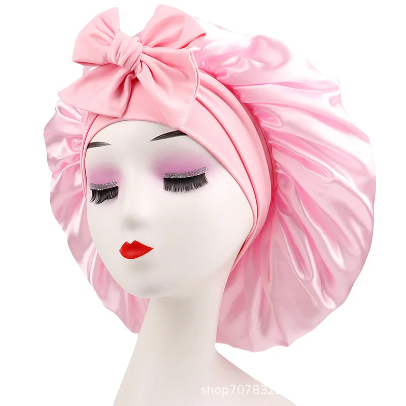 Satin Bonnet Silk Bonnet Adjustable Bonne For Sleeping Hair Bonnet With Tie Band Bonnets For Women Men shower cap