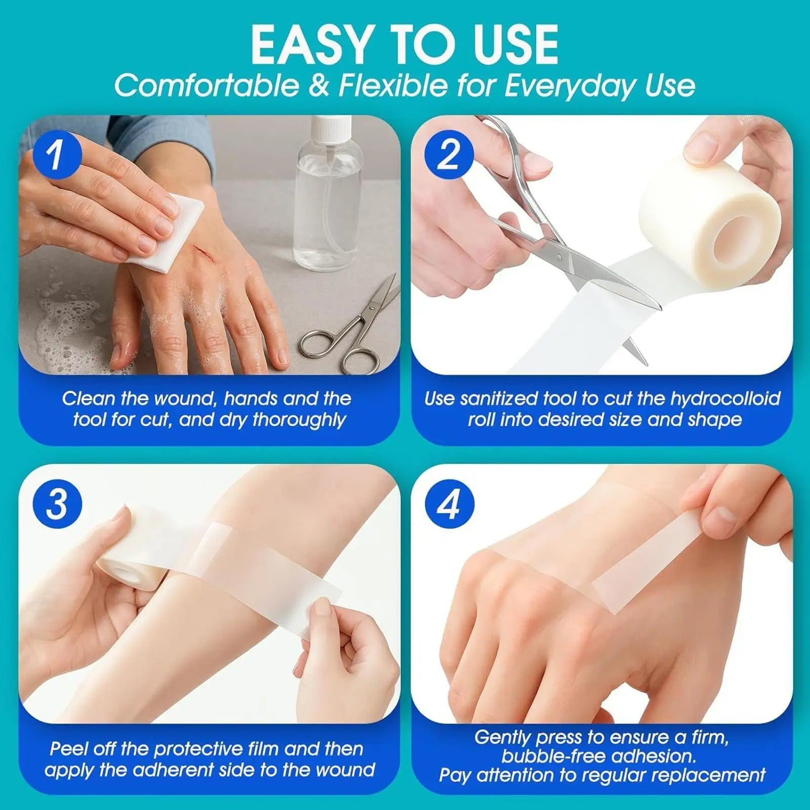 Hydrocolloid Roll Waterproof Pimple Patches Absorbent Flexible Tape Adhesive Dressing for Blister Burn Pimple Skin Heel Daily