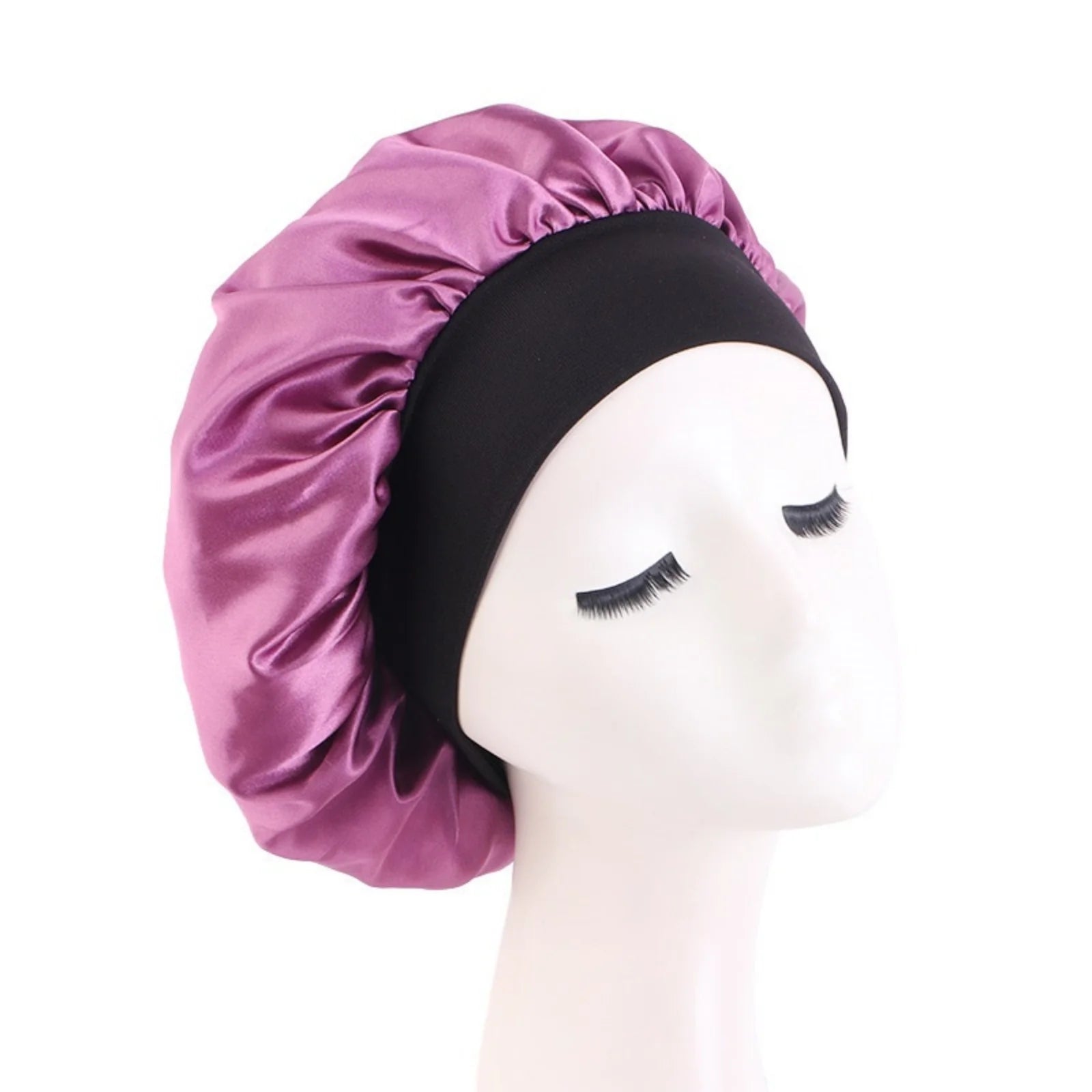 Women's Satin Solid Bonnets Wide-brimmed Night Sleeping Bathing Hat Unisex Head Wrap Elastic Band Cap Hair Care Bonnet