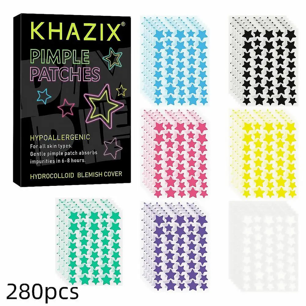280pcs Hydrocolloid Pimple Patches Colorful Star Facial Acne Patches Invisible Ultra-thin Pimples Cover Patches Daily SkinCare