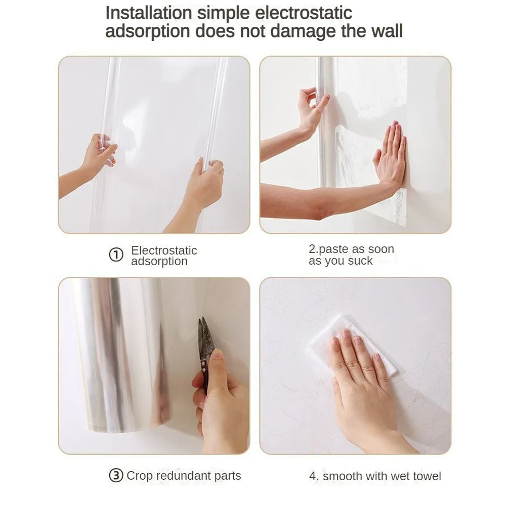 3/5/10m Transparent Electrostatic Protective Film Self Adhesive Oil Proof Wall Sticker Wallpaper Waterproof Film Home Decor