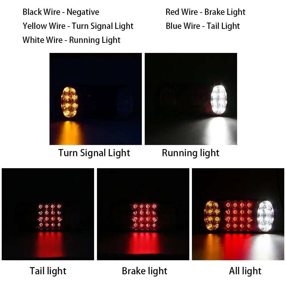 ATVOV 2pcs 12V 24V Truck LED Tail Light Taillight Rear Stop Brake Reverse Light Signal Lamp Indicator Trailer Caravan Van UTE