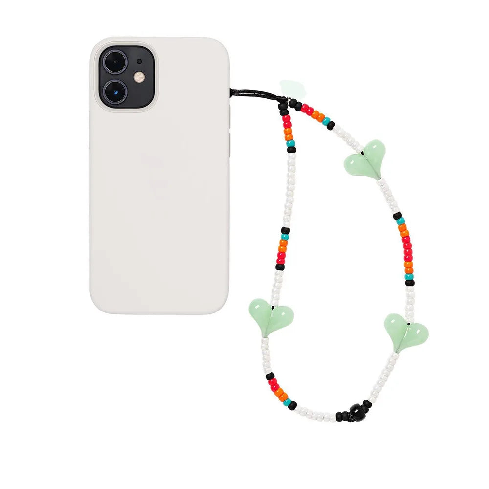 KKBEAD Kpop Black Matte Beads Phone Charm Pink Heart Strap Jewelry Korean Stars Phone Chains Lanyard Cellphone Accessories