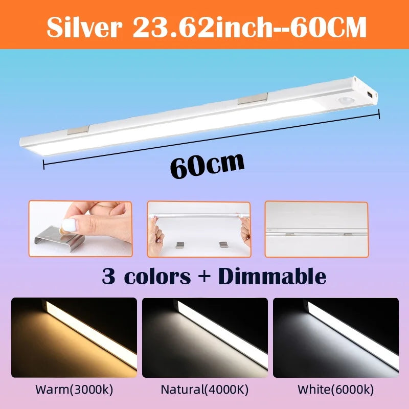 LED Lights Motion Sensor Cabinet Lights Dimmable Touch LED Night Light Rechargeable Tube Light 3 Colors Night Lamp For Kids Gift