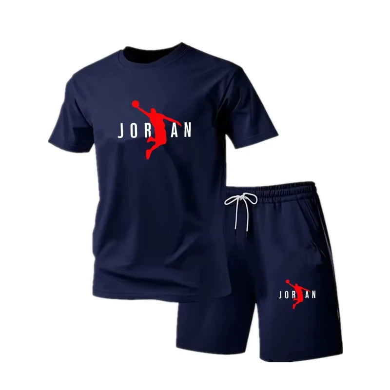 Trendy Youth Mens 2Pcs Casual Tracksuit Short Sleeve Graphic Tee + Sports Shorts Daily Outdoor Workout Clothing