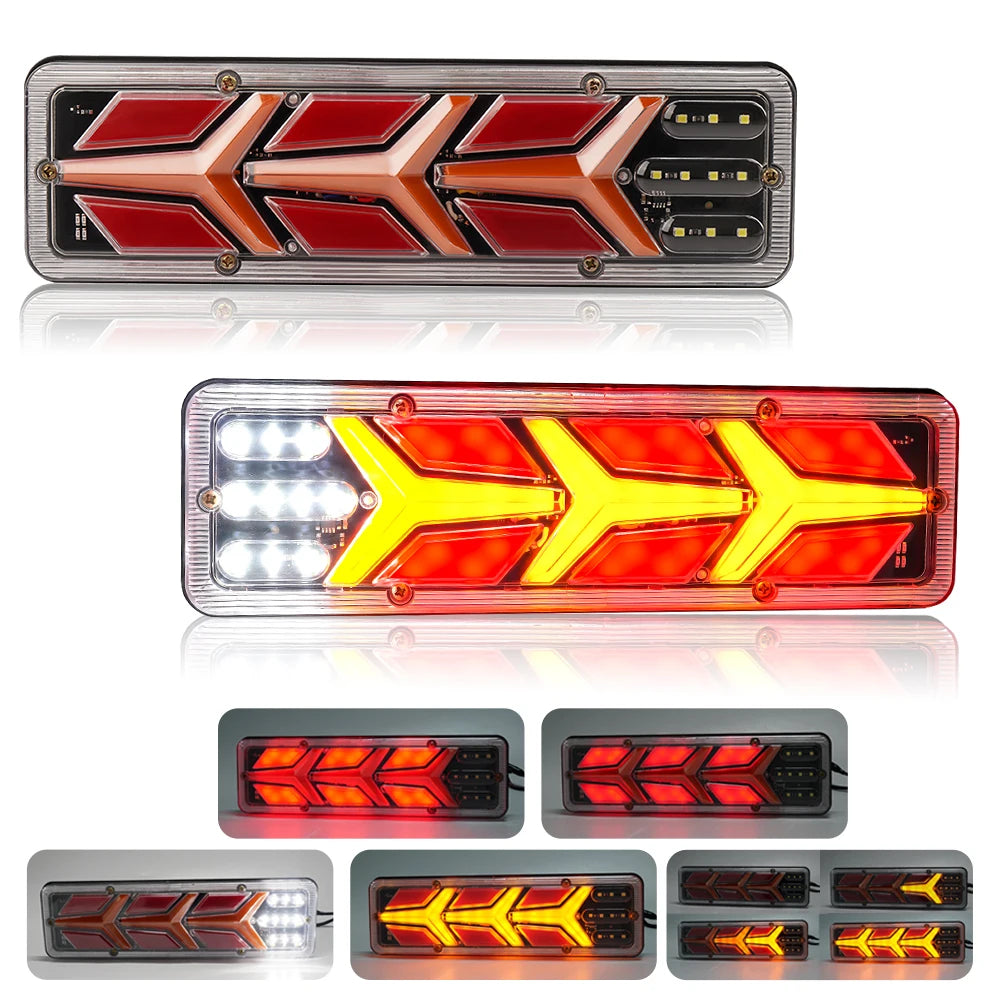 2X 12/24V Truck Tail Light waterproof shockproof LED running water turn signal Brake Lights Reverse Lorry Bus Trailer Fog lamps