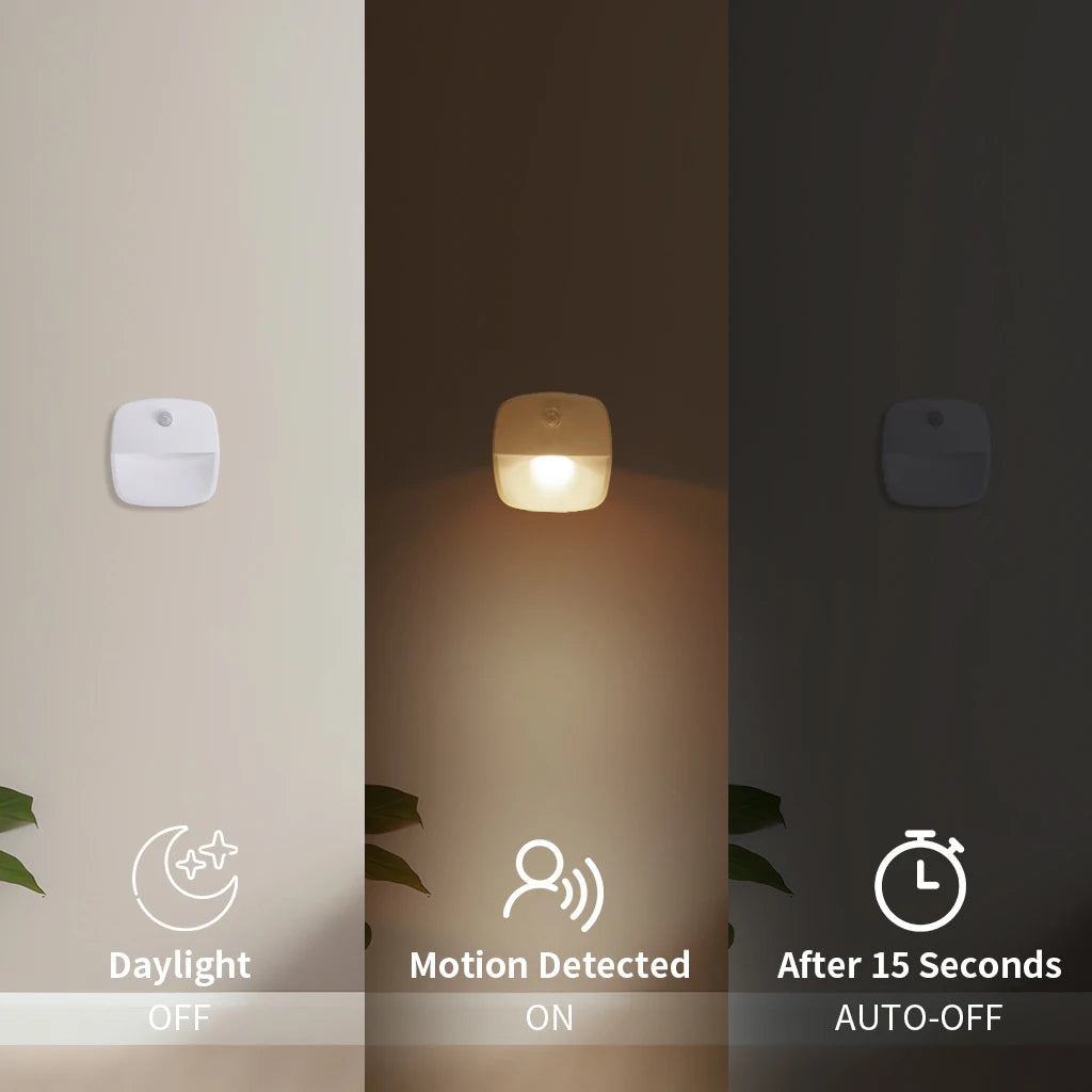 Motion Sensor LED Night Light Battery Operated Bedroom Stick on Warm Light for Bathroom Kitchen Cabinet Cupboard Hallway Stairs