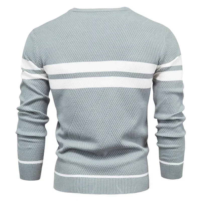 Men's Patchwork Knit O-Neck Pullover Sweater