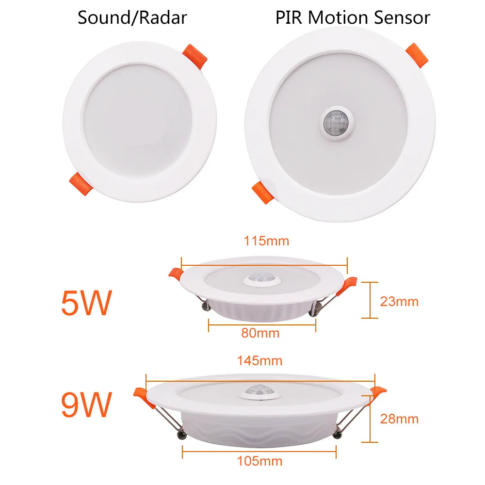 LED Downlight PIR Motion Sensor 3W 5W 9W 18W Down Lights Induction Round Led Panel Lamp 220V Recessed Spotlight Indoor Lighting