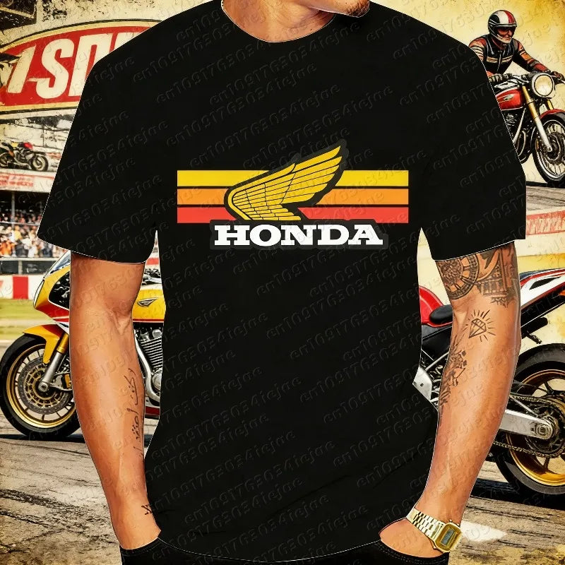 Honda Sunset Retro Men's T-shirt Summer Short-Sleeve Women's T-shirt 2025 New Fashionable 100% Cotton Couple Motorcycle Top