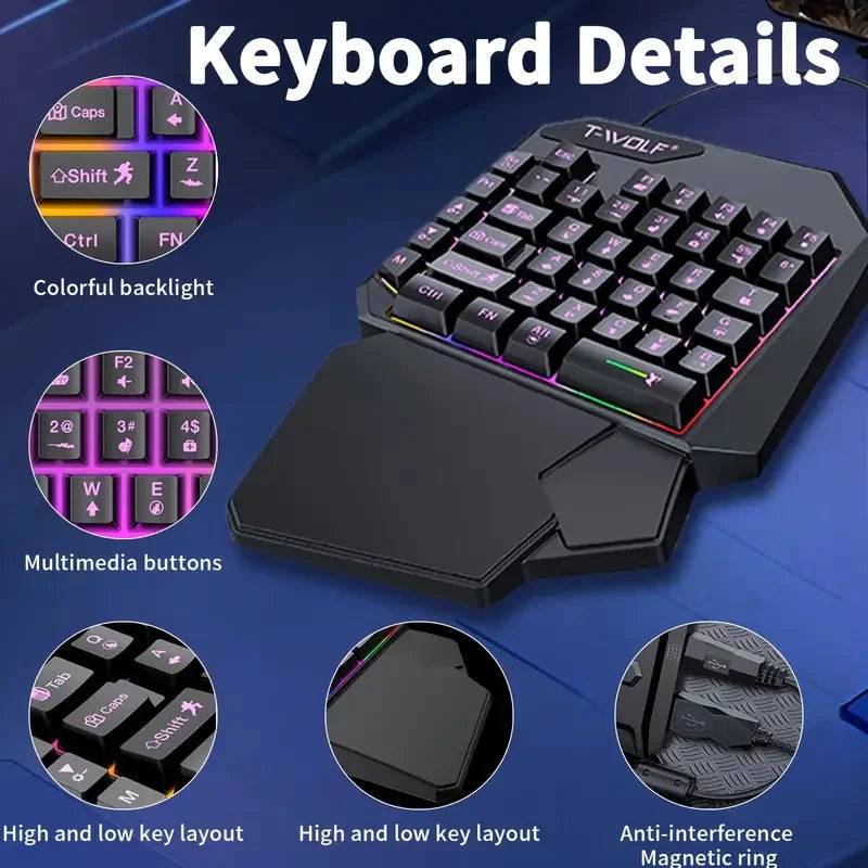One-Handed Gaming Keyboard, 40-Key RGB Backlit Mechanical Feel Keypad