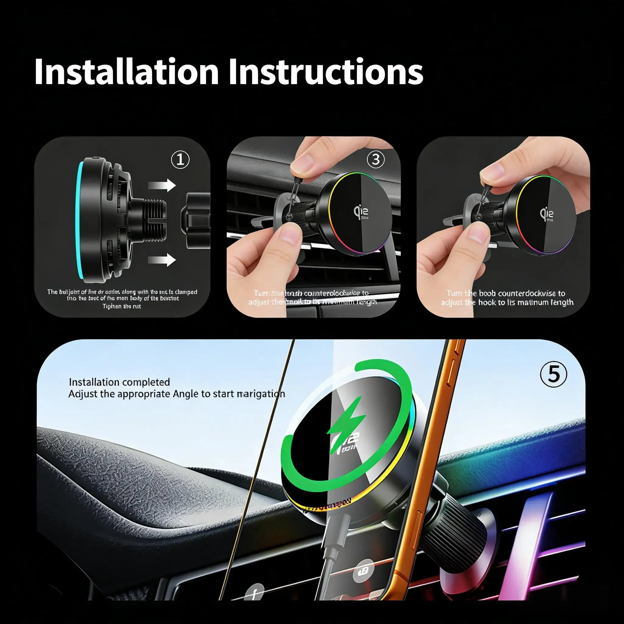 25W Magnetic Wireless Car Charger Fast Charging Air Vent Phone Holder Stand Air Cooling RGB Light Phone Bracket Car Accessories