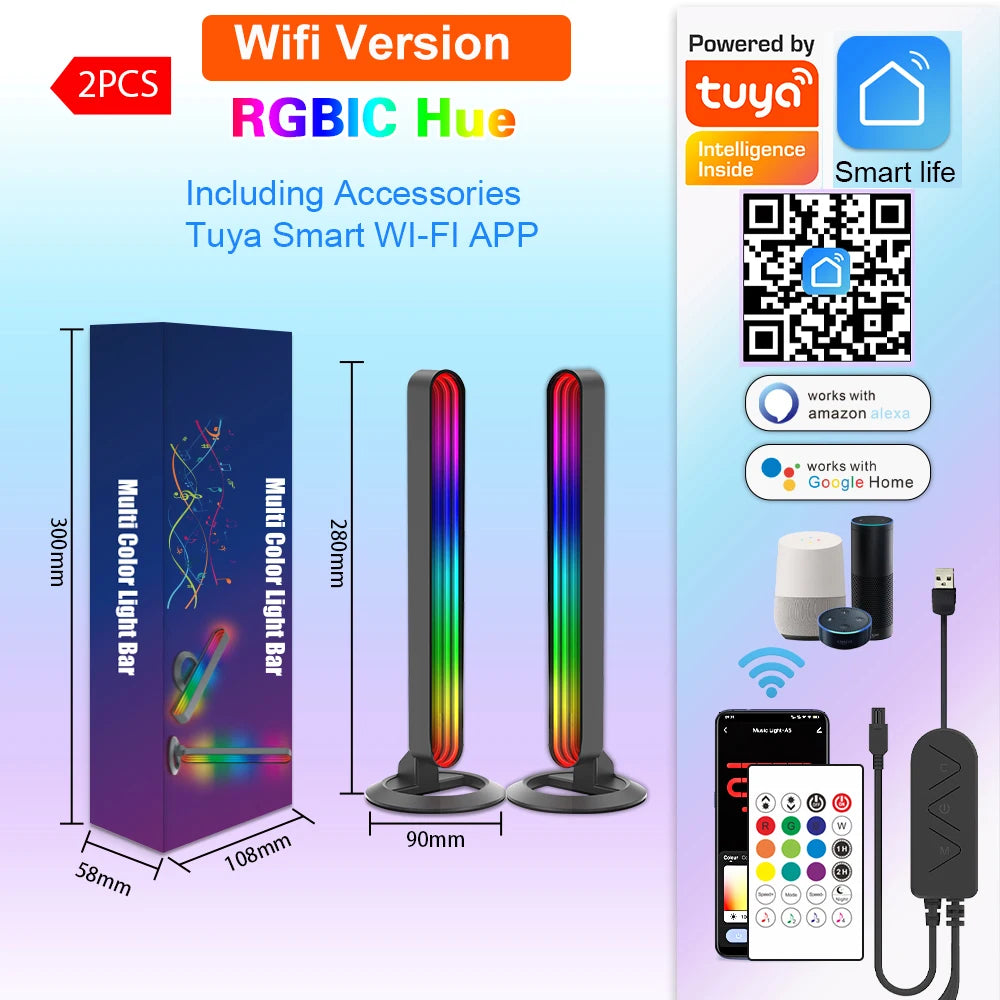 RGBIC Music Rhythm Pickup Lights Bar USB Tuya App Control Desktop Colorful Mirror Strip Light Ambient Night Lamp For Gaming Room