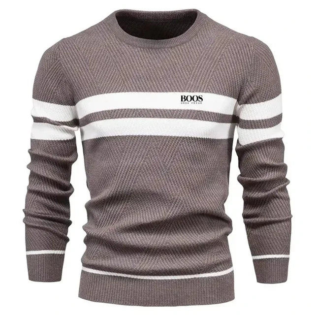 Men's Patchwork Knit O-Neck Pullover Sweater
