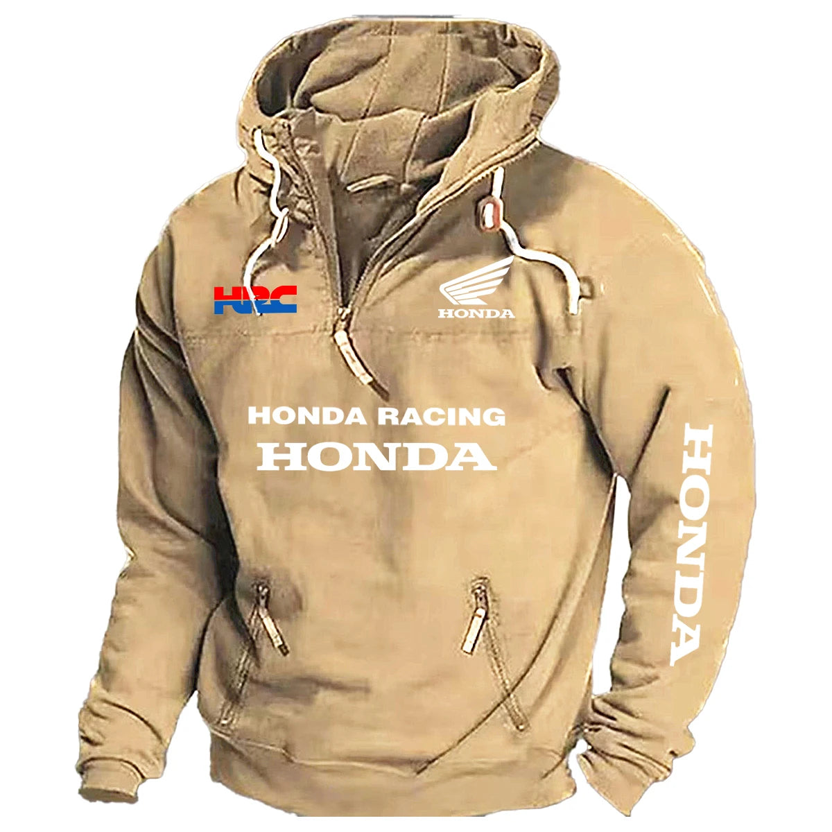 2026 Men's Honda Motorcycle Hoodie with European Sporty Style Zipper Sleeve Pocket Loose Casual Sweater with Shoulders Hoodie