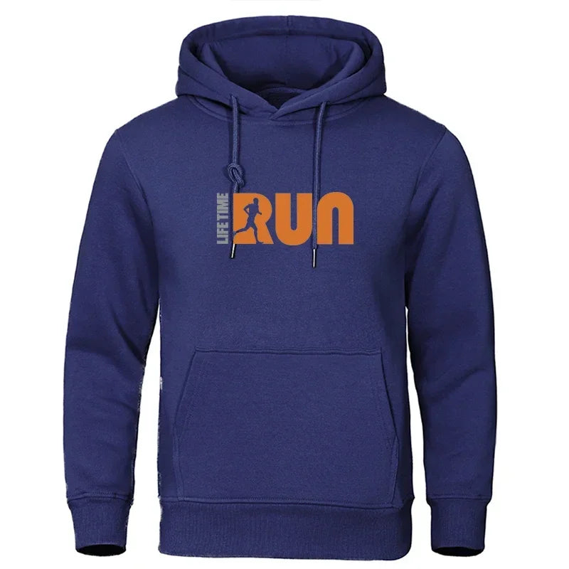 Men's Hoodie  Urban Fashion  Lifetime Run  Printed Hoodie  Polar Lining  Casual  Funny  Loose  Hooded  Men's Clothing