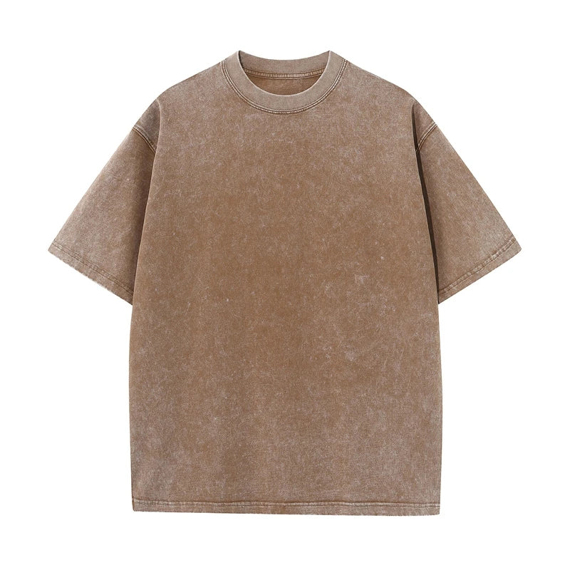 Men's Summer T-shirt 230G Heavy Cotton Vintage Washed T-Shirts Oversized Short Sleeve Loose Streetwear Short Sleeve Tops Tee